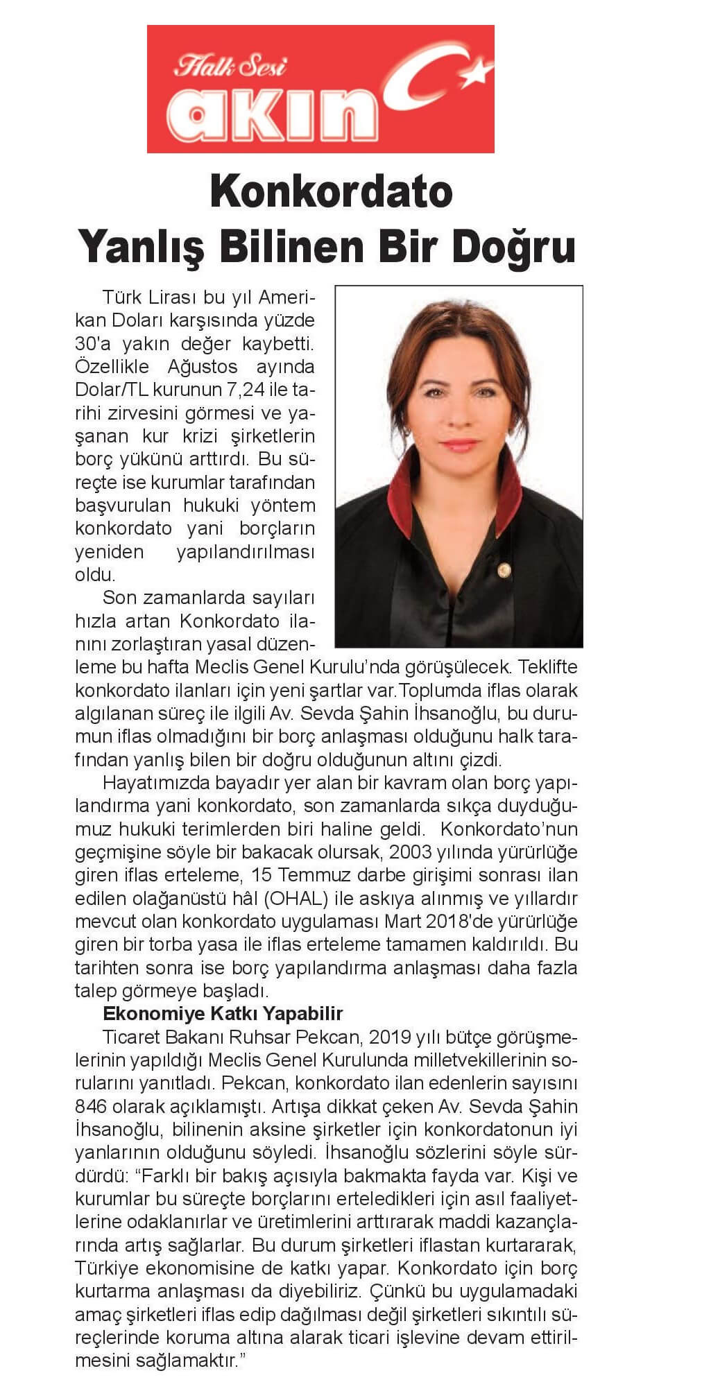 Halk Sesi Akın (Eğirdir) - Konkordato Yanlış Bilinen Bir Doğru