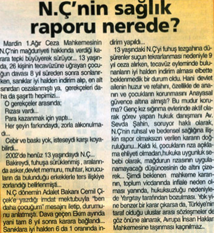 Güneş Gazetesi - N.Ç'nin Sağlık Raporu Nerede?